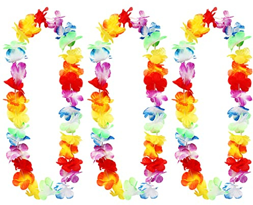 Chuangdi 3 Pcs Hawaiian Leis Flower Necklaces Luau accessories for Adults
