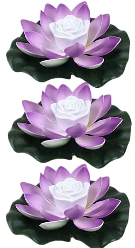 Yeehliny 18cm Lotus Laterne, Wasserdichte LED Garten Pool Licht, Schwimmende Laterne, Künstliche Lotusblüten Seerosen Licht Wasserlaterne für Garten Teich Terrasse (3 Stück/B)
