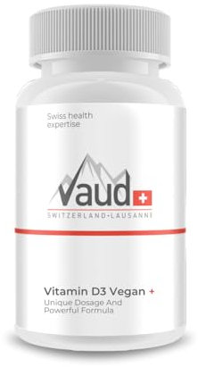 VAUD® Vitamin D3 Kapseln | Vegan & hochdosiert 25 µg (1000 IE) für Immunsystem, Knochen & Muskeln | 100 Kapseln | Hergestellt in der Schweiz | Vitamin D Tabletten für optimale Versorgung