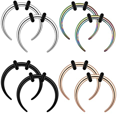 Longbeauty 14G 16G Edelstahl Halbmond Pincher Septum Ringe C Form Büffel Hufeisen Taper Set 8 Pcs 12mm Innendurchmesser