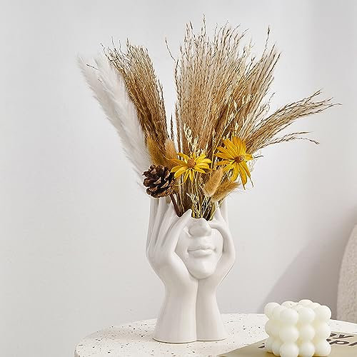Octdays Keramik-Gesichtsvase, Damenform, Kopf, Halbkörperbrust, weiße Keramikvase, moderne nordische Blumenvase für Tischregal, Wohnzimmer, Büro, Dekoration A