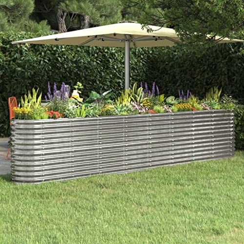 WIFESE JardinièRe De Jardin Acier Enduit De Poudre 332x40x68cm Argenté Jardiniere Exterieur Grande Taille Jardiniere Balcon Jardiniere sur Pieds Carré Potager Bacs à Fleurs Potager Bac A Fleur