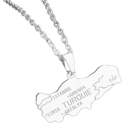 Stylish-Art Charme De Pendentif De Carte De Turquie,Collier De Carte De Turquie Avec Motif De Nom De Ville,Bijoux De Charme D'Ornement Patriotique Ethnique Cadeaux Pour Femmes Hommes