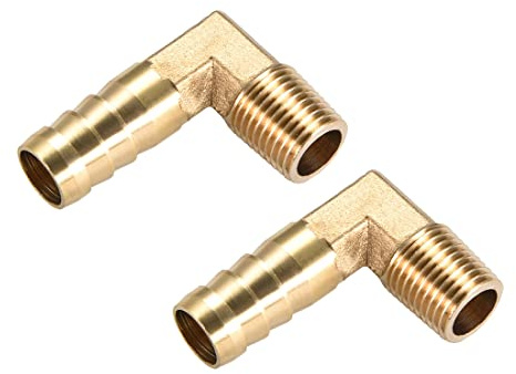 M METERXITY 2 Paquete Latón Manguera Púa Accesorios - 90 Grados Codo Latón 12mm Púas Reductor Aplicar a Agua Combustible (1/4 PT Macho Tubo)