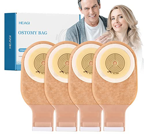 Heagimed One-Piece Colostomy Bags, 20pcs Drainable Pouch Ostomy Stoma Bags with Hook and Loop Closure for Ileostomy Stoma Care, Cut-to-Fit, Max 60mm