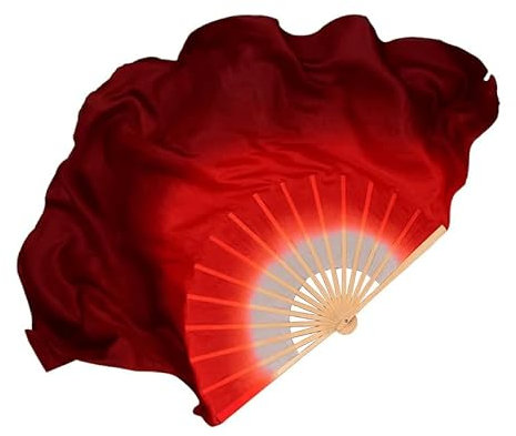 BOEYAA Requisiten aus Seide, Tanz-Fächer, klassischer Tanz, Bauchtanz, Festival, Bühnenaufführung, 76 cm lang (rot-rechts)