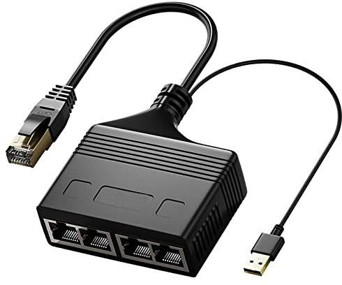 AWADUO RJ45 Netzwerk Splitter Y Kabel, 4-Port Übertragungsverbindung LAN Ethernet Netzwerkkabel USB Kabel Adapter für Cat5, Cat6, Cat7, Häuser und Büros