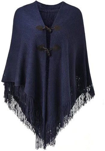 Poncho Donna Invernale con Cappuccio Elegante Maglione Mantello con Frange Scialle con Apertura sul Davanti Mantella per l'Autunno Inverno