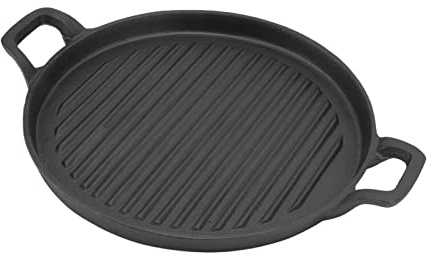 Poêle à Griller, Plaque Griller Ronde en Fonte avec 2 Poignées, Hauteur 2 cm, pour Steaks, Viandes, Poissons et Grillades(31CM)
