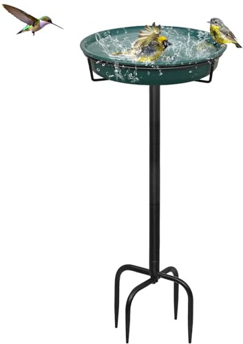 Yalinka Fristående fågelbad för utomhusbruk, trädgård, fågelmatare, skål med metallpinne, avtagbar dekoration, fågelspa för trädgård, uteplats, gård, gräsmatta, 4 spetsiga fötter, 90 cm (D)
