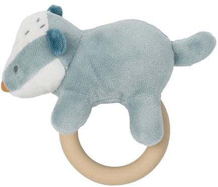 Nattou Kuscheltier-Rassel aus Polyester mit Silikonring, Dachs Felix, Ca. 11 cm, Felix und Leo, Hellblau