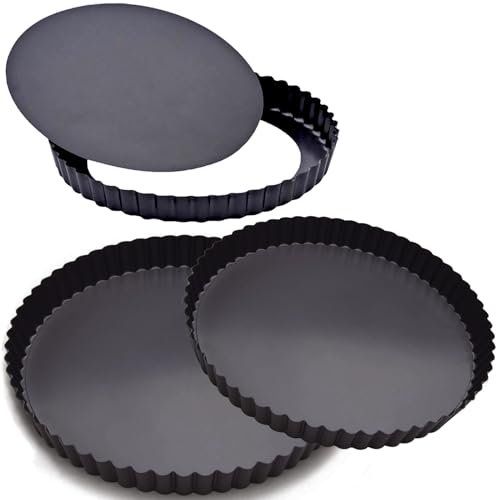 EGEN Quiche Tart Pan Tin, 28&24&20cm Removable Loose Base Bottom Carbon Steel Tart Pie Mould Set of 3 (28&24&20cm)