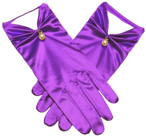 Asudaro Kurze Satinhandschuhe Abendhandschuhe Künstliche Perlen Dekoration Brauthandschuhe 22CM Hochzeitskleid Handschuhe Tea Party Tanzhandschuhe Oper Dinner Handschuhe lila