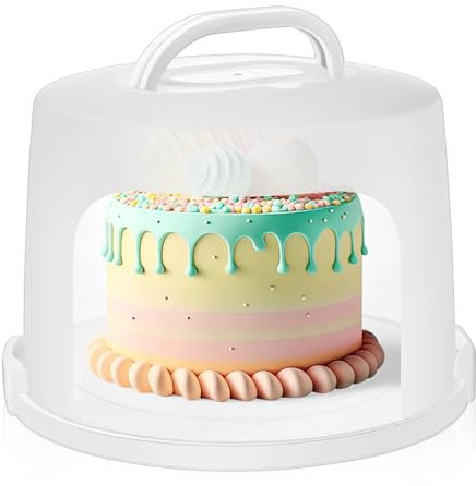 Baderke 10 Inch Round Cake Carrier with Lid and Handle - Two Sided Cake Holder & Box for Transport, Pie, Cupcake(White)