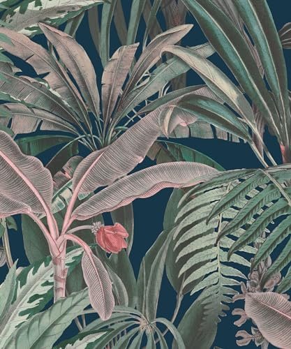 Rasch Magicwalls 590128 Papier peint photo non tissé avec palmiers et feuilles de bananier en vert, rose et bleu, 3,00 m x 2,50 m (L x l)