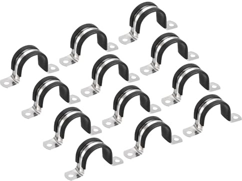 TA-VIGOR 12Pcs Cable Clamp, 27mm Rubber Pipe Strap Rubber Cushioned Stainless Steel Hose Clamp U Shape Metal Clamp Tube Holder for Pipe Tube Wire Fixing, Laying Plumbing, Electricity, Exhaust