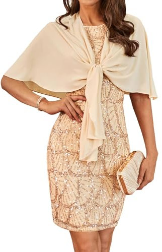 GRACE KARIN Weihnachten Geburtstag Halloween Dating Festlich Glitzer Pailletten Partykleid Einfarbiges Übergrößes Cami Kleid Champagnergold 36