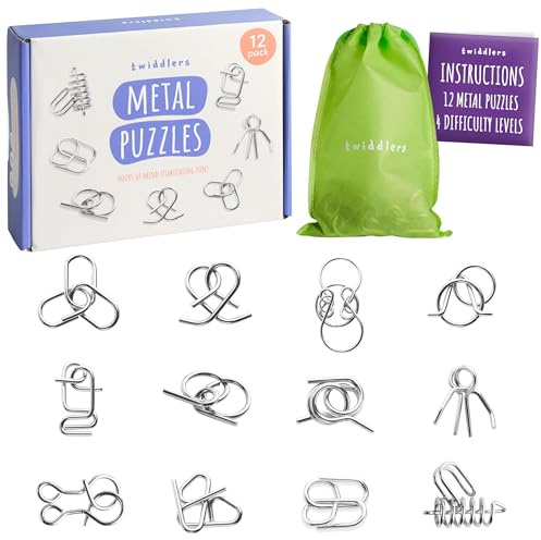 THE TWIDDLERS 12er Set Metall Knobelspiele - 3D IQ Denkspiele aus Draht für Kinder und Erwachsene als Mitgebsel und Adventskalender Füllung