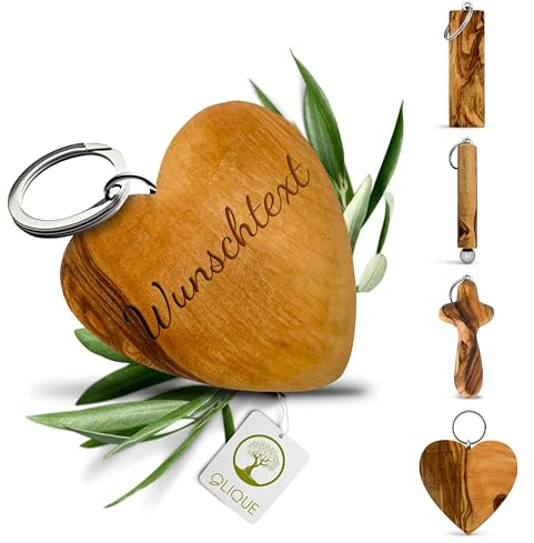 OLIQUE Schlüsselanhänger personalisiert, Olivenholz - Handgemachter Anhänger mit Gravur als individuelles Geschenk