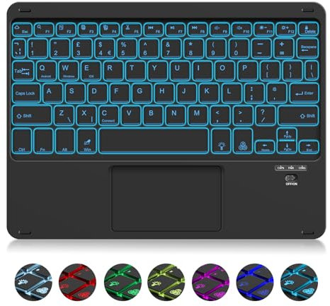 SOPPY Backlit Bluetooth Keyboard with Touchpad, Portable Rechargeable Mini Keyboard, Wireless Keyboards for iPad/Tablets/iOS/Android/Windows, UK Layout (Black)