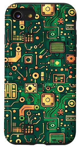 Coque pour iPhone SE (2020) / 7 / 8 Geeky Green Circuit Board Pattern - Unique Carte Mère Art