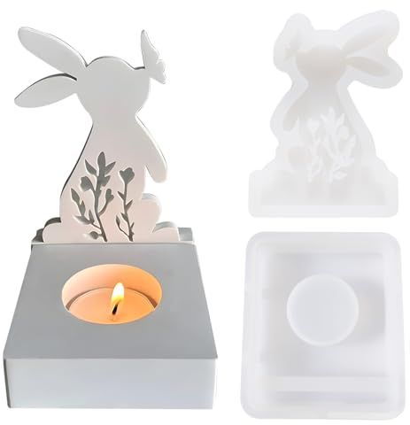 Silikonformen Gießformen,Silikonform Ostern Kerzenhalter Ostern,3D Osterhase Silikonform Kerzenhalter,Hase Silikon GießformKerzenhalter,Oster DIY Geschenke (Weiß-A)