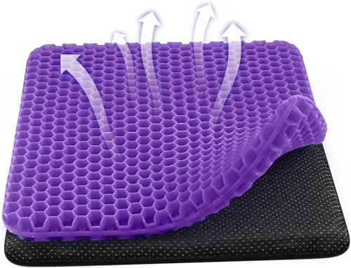 Gel Seat Cushion, 42x36x3.5cm Honeycomb Design Double Thick Gel Cushion with Cloth Cover Ergonomic & Cool Seat Cushion for Home Office Chair Car Wheelchair Sitting Seat Cushion - Purple