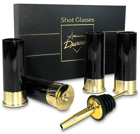 Bicchieri da shot calibro 12, confezione regalo da 4, bicchierini da sparo, alcool, ottima idea regalo per uomini, mini tazze, per whisky, rum, tequila, liquori, ecc., confezione regalo (nero)