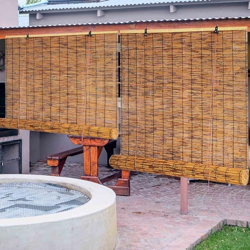 70% Blackout Bamboo Blinds for Window Shutters Outdoor Roller Blinds Custom Roman Blinds Anti-UV Privacy for Kitchen Patio Living Room Garden Balcony 90x150 100x100 120x160 140x220 130x200 55x280cm