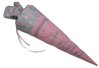 pinkeSterne Handmade ☆ Schultüte Rosen Blumen Rosa Grau Schultütenkissen Schultütenset Schulanfang Zeugnismappe Einschulungsoutfit 70 80 90 100
