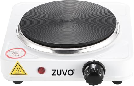 1500W Single Hot Plate - White Ring Stove Hob - Portable & with Adjustable Thermostat - Cast Iron Heating Plate - Best for Cooking - Zuvo