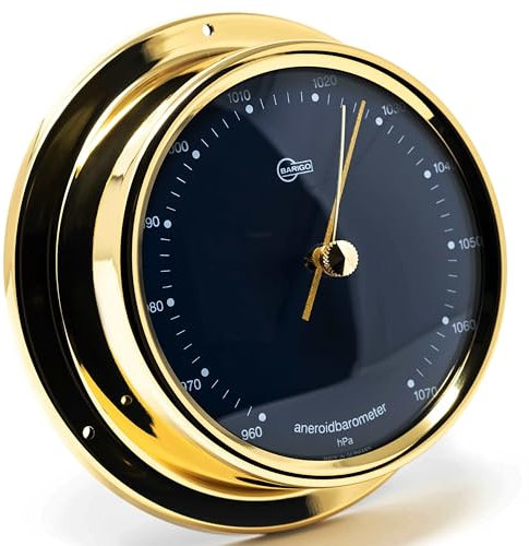 BARIGO 184MSBL REGATTA Barometer - 125 x 40 mm - Druckmessgerät mit Messing-Gehäuse poliert, blaue Skala - Made in Germany