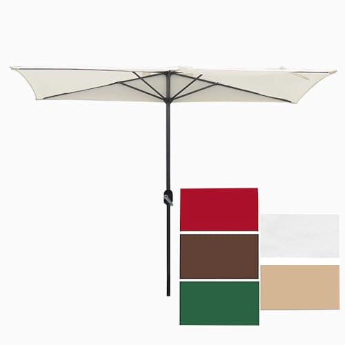Parasol de marché et de patio rectangulaire avec 5 baleines de 2,5 m, demi-parasol rectangulaire pour balcon, jardin, terrasse et café, système de manivelle facile, design blanc élégant