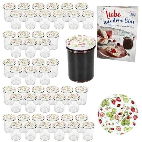 MamboCat 50er Set Sturzglas 230 ml HOCH mit TO 66 Schraub-Deckel Wald-Erdbeere I Einmachgläser + Diamant-Zucker-Rezept-Heft I Vorratsgläser einkochen & konservieren