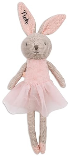 wunderwunsch JOLLEIN personalisierter Hase als Taufgeschenk für Jungen & Mädchen, Geschenk Geburt, Puppe, Baby, 1. Geburtstag, Kuscheltier individualisiert mit Wunschnamen (rosa)