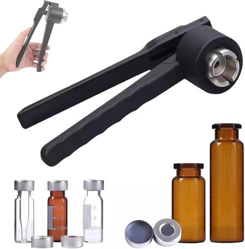 Crimpadora manual de tapas de botella de vial, máquina tapadora de mano de acero inoxidable, herramienta de crimpado duradera para laboratorio y uso doméstico (tamaño: 15 mm)