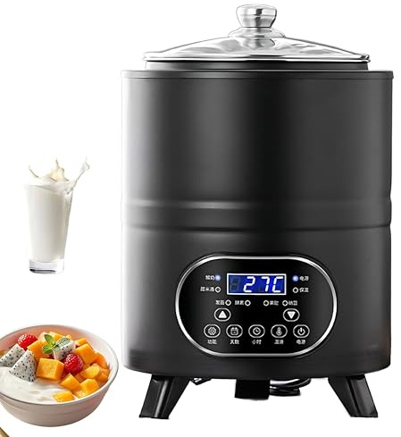 Yogurtiera Elettrica 8L/12L con Display LCD e Controllo Temperatura, Macchina per Yogurt con 6 Menu Preimpostati, per Preparare Yogurt Greco e Yogurt Senza Zucchero Fatto in Casa Black-8L