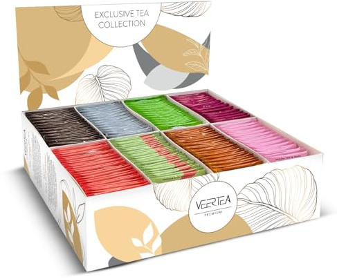 Veertea Tee - Schwarztee, Grüner, Kräutertee & Früchtetee - Teebox - Tee Geschenkset - Tea Set - Abwechslung und Genuss - 200 Teebeuteln - Set D Elegant Gold