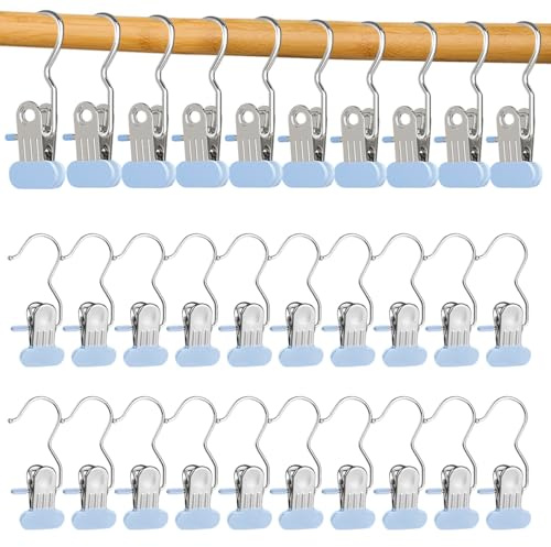 Wäscheklammern Edelstahl rutschfest, 10 Stück Wäsche Haken Boot Clips Schrank Veranstalter Kleiderbügel Clip 360° Drehbarer Stiefelklammern Hosenbügel Wäsche Hängen Haken (20PCS Blau)