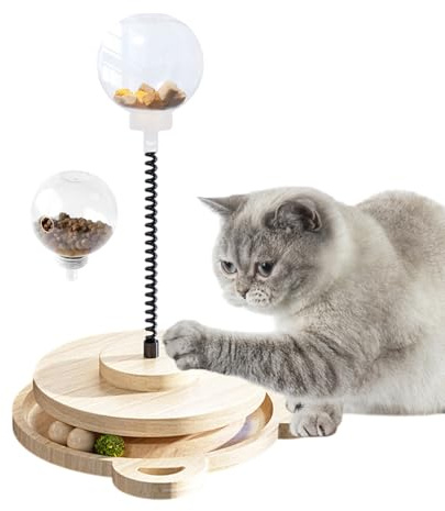 Pxcewdcx Treat Ball For Dogs - Pet Food Dispenser Wood Track,with Spring Pole Dog Treat Toy,for Boredom Relief Mental Stimulation