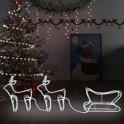 Generico Renne e Slitta Decorazione Natalizia per Esterni 576 LED,Bianco Freddo,2.93kg,329811