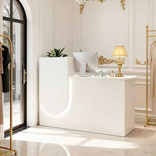 CMHYBS Bancone Reception Moderno con Luce LED e cassetti con Serratura, Ripiani Aperti, bancone Reception for Hall di uffici, Cassa di Centri estetici,A,120cm/47.2in