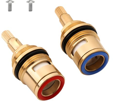 2 Pack 3/4 Mixer Tap Cartridge, 1/4 Turn 20 Teeth Brass Tap Cartridge Replacement Ceramic Tap Valve with Screws Faucet Repair Parts for Bathroom Kitchen (Hot & Cold)