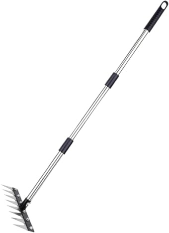 Rastrillos para césped, rastrillo desespumador con 8 dientes de acero inoxidable, herramienta de Binado para jardín | para jardín agrícola paisaje granja césped exterior y bosque