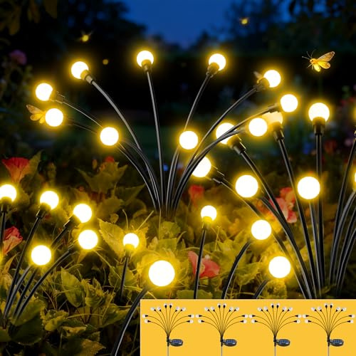 Solarlampen für Außen Garten,4 Stücke Solar Glühwürmchen 10 LED,Solarleuchten für Außen mit IP65 Ｗasserdicht Warmweißem 8 Lichtmodi Höhenverstellbar Swinging Solarlampen für Garten Fußweg Yard