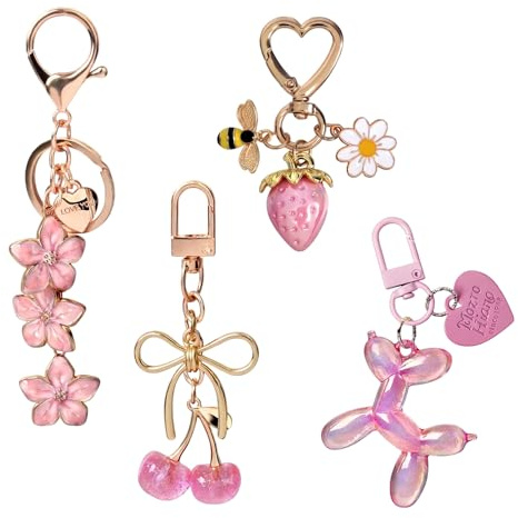 Vesavifaka Taschenanhänger, 4 Stück Bag Charms Taschen Anhänger für Handtaschen, Süßer Schlüsselanhänger mit Kirsche, Aesthetic Charm Accessories für Frauen, Muttertagsgeschenk