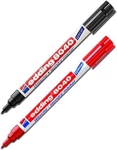 Edding Wäschemarker 8040 (Kombi-Set: 1 × Schwarz + 1 × Rot)