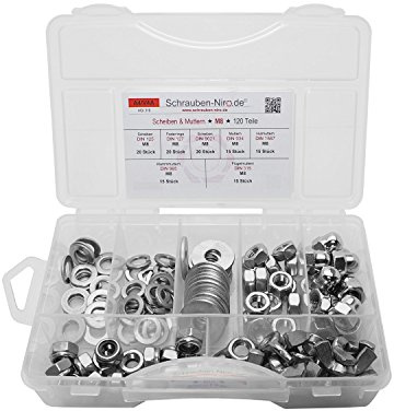 Sortiment Muttern und Scheiben M8 Edelstahl V4A DIN 934, 1587, 985, 315, 125 9021 und DIN 127, 350 Teile