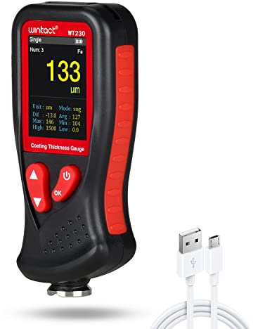 Wintact Paint Coating Thickness Gauge Meter 0~1300um, 1500 Readings Storage, 360°Screen Rotation, Voice Feature, Rechargeable for Used Car Buyer Check Original Coating