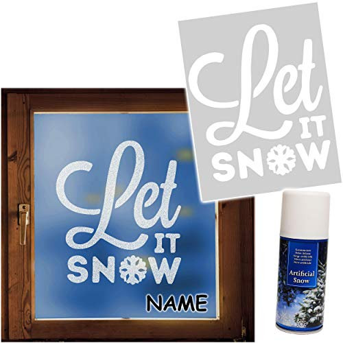 alles-meine.de GmbH Set: Schneespray Dose + große XL Schablonen Vorlage - Text: Let it Snow/Weihnachten - inkl. Name - 50 cm - Kunstschnee Schneebild - für Fensterbilder Fenste..